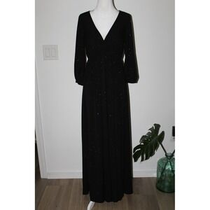 Rhea & Thea Black Glitter V-Neck Maxi Dress Long Sleeve Empire Waist RD2089 S